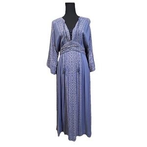 Free People Periwinkle Blue Printed Wrap Maxi Dress